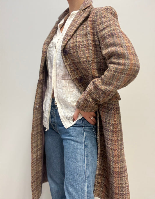Vintage Italiaanse Wolmix Mantel in Multicolor Tweed