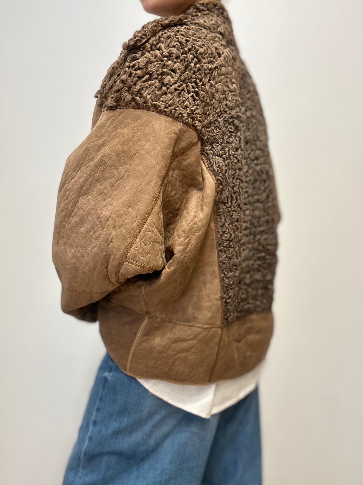 Vintage Omkeerbare Shearling Jas in Warm Camel & Curly Fur