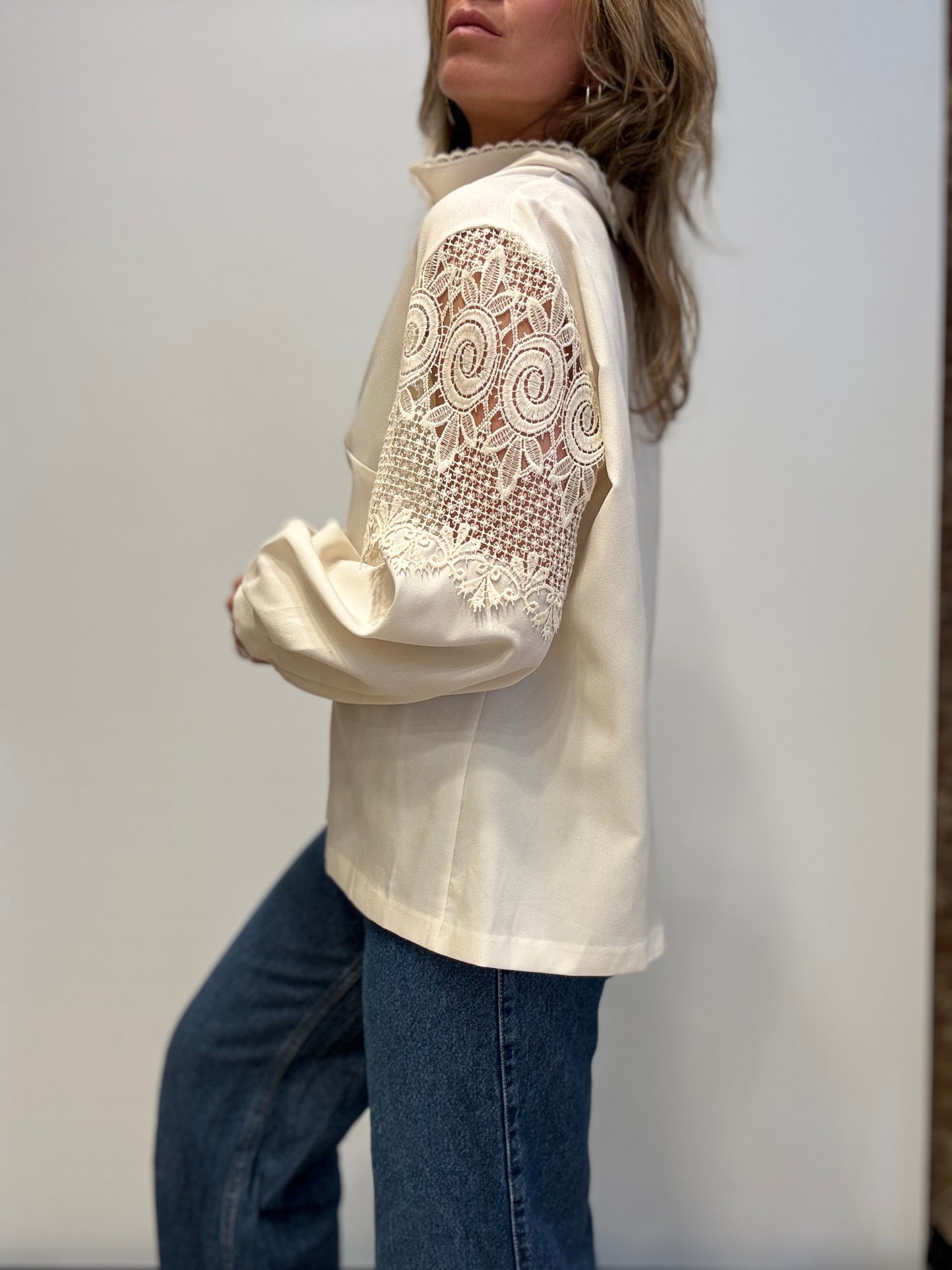 Cream Blouse with Lace Details