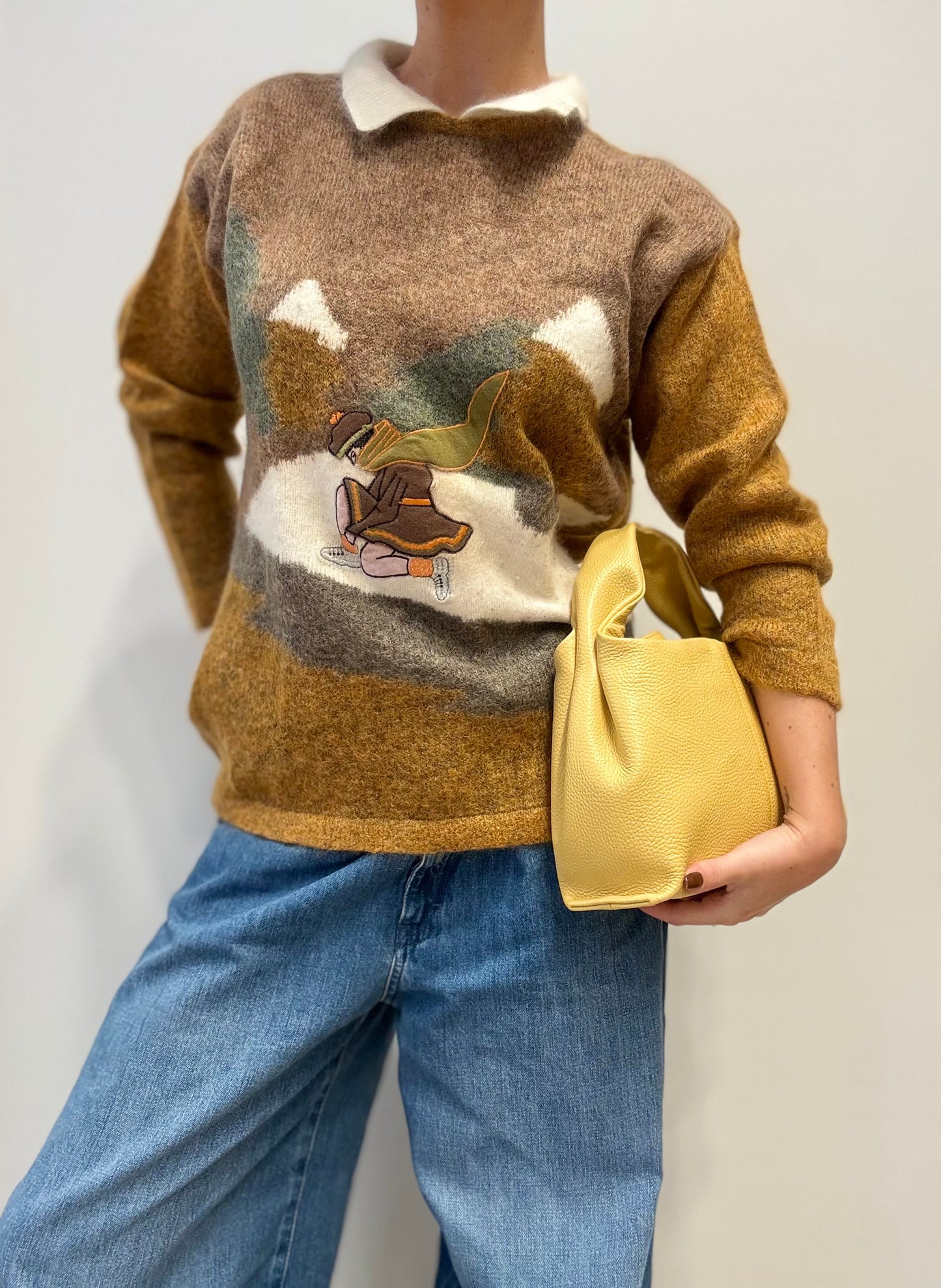 Vintage Trui met Patchwork & Geborduurd Detail