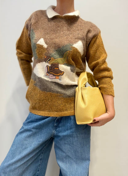 Vintage Trui met Patchwork & Geborduurd Detail