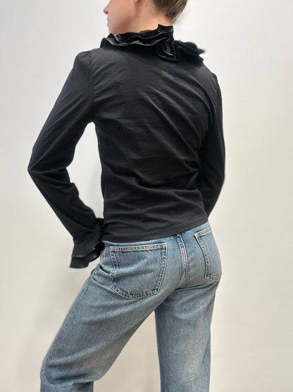 Ruffled Black Blouse Made in Italy