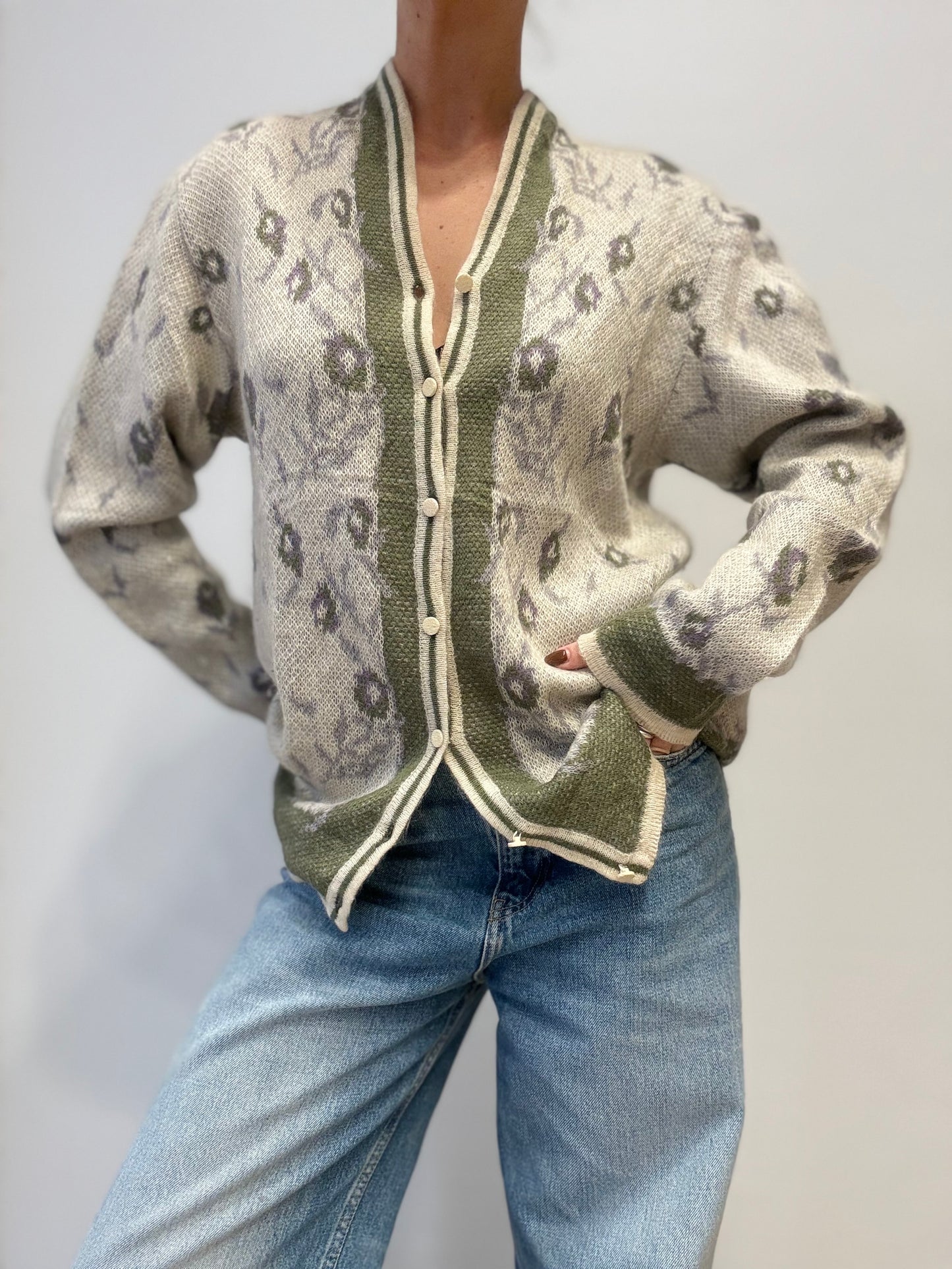 Made in Italy Cardigan van Super Kid Mohair met Bloemmotief