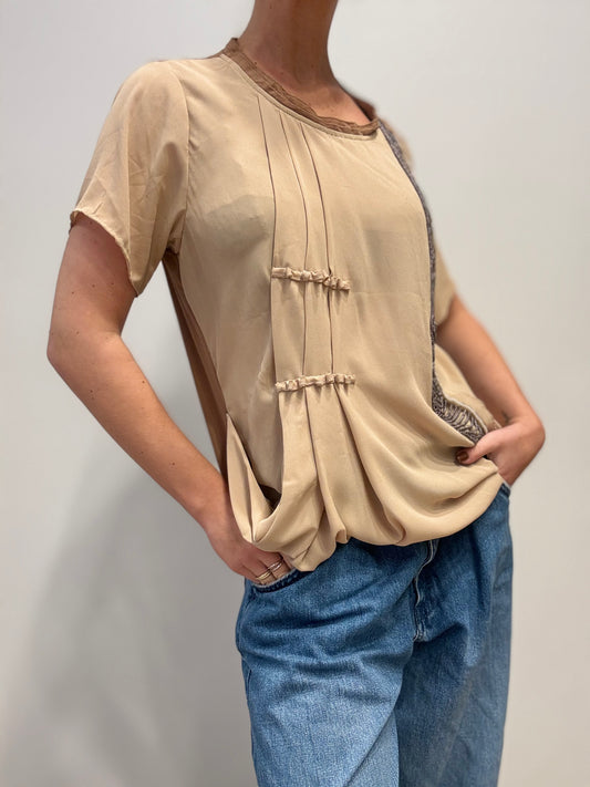 Vintage Blouse with Embroidered Detail in Beige