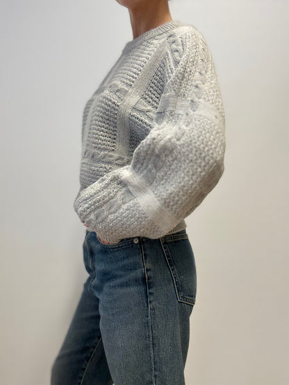 Vintage Grijze Kabelgebreide Trui van Wolmix