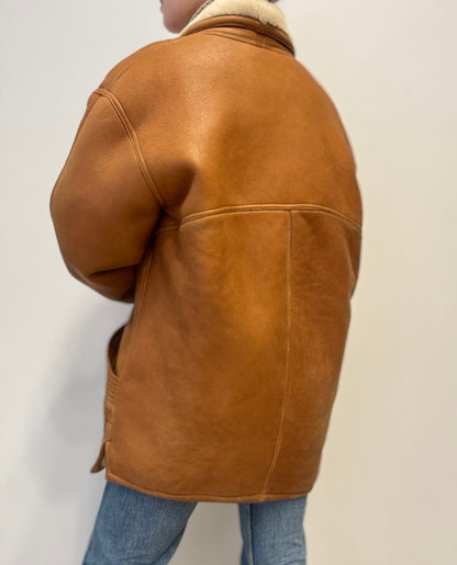 Vintage Shearling Coat in Camel Brown