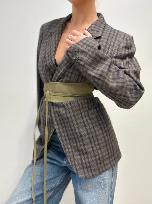 Vintage Burberry Blazer in Grijsblauw Ruitpatroon