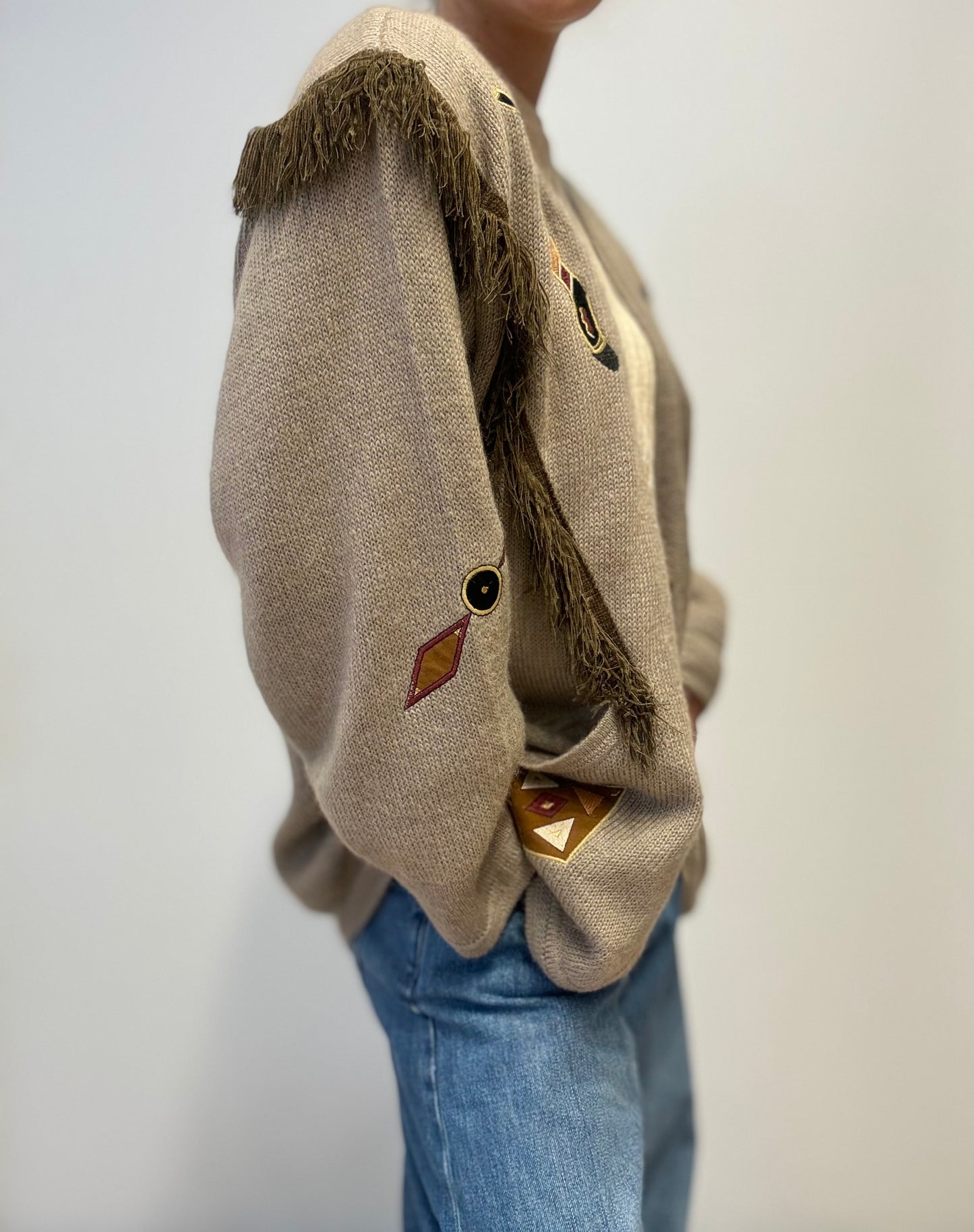 Vintage Italian Mohair Cardigan with Fringe & Embroidery