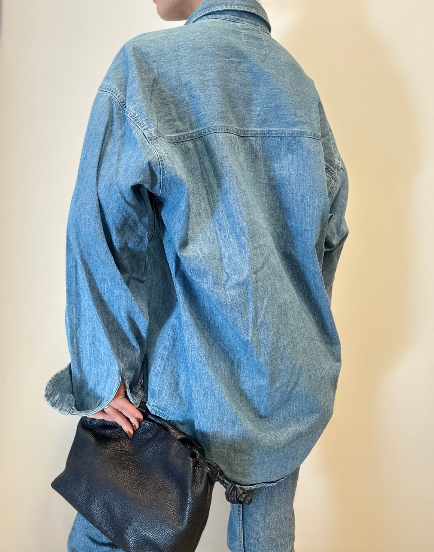 Vintage Racing-Inspired Denim Shirt with Embroidered Patch