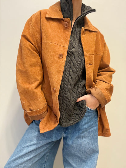 Vintage Suède Look Jas in Cognacbruin
