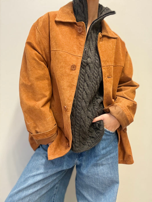 Vintage Suède Look Jas in Cognacbruin