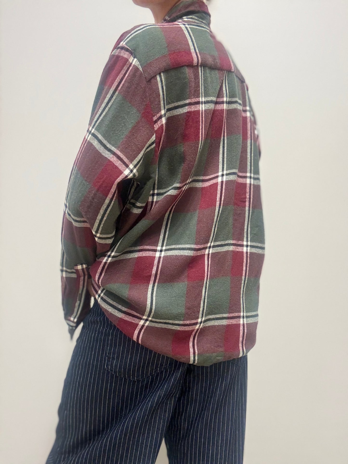 Oversized geruite flanellen blouse – bordeaux & groen