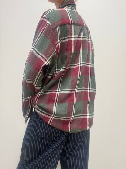 Oversized geruite flanellen blouse – bordeaux & groen
