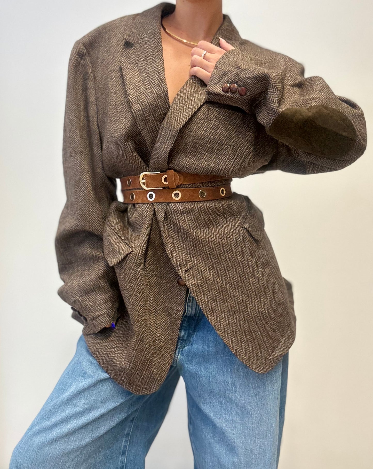 Vintage Burberry Wool Blazer in Brown Herringbone