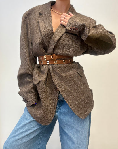 Vintage Burberry Wool Blazer in Brown Herringbone