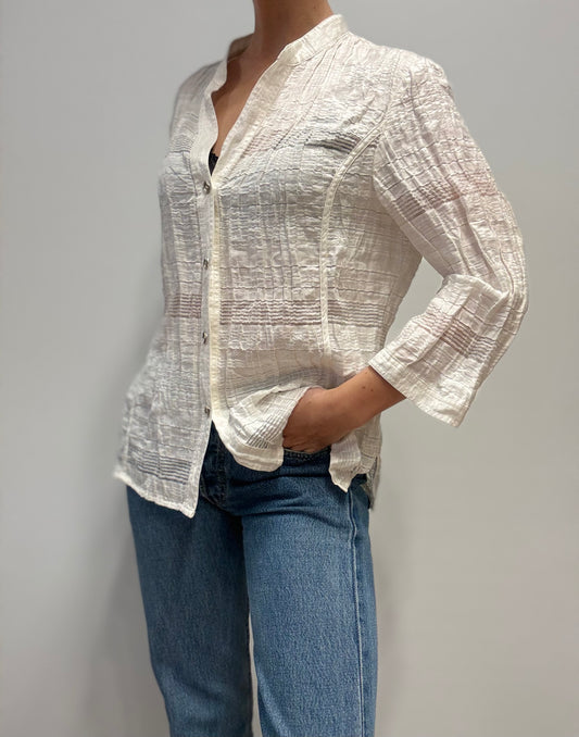 Vintage Textured Blouse in Ivory Linen Blend