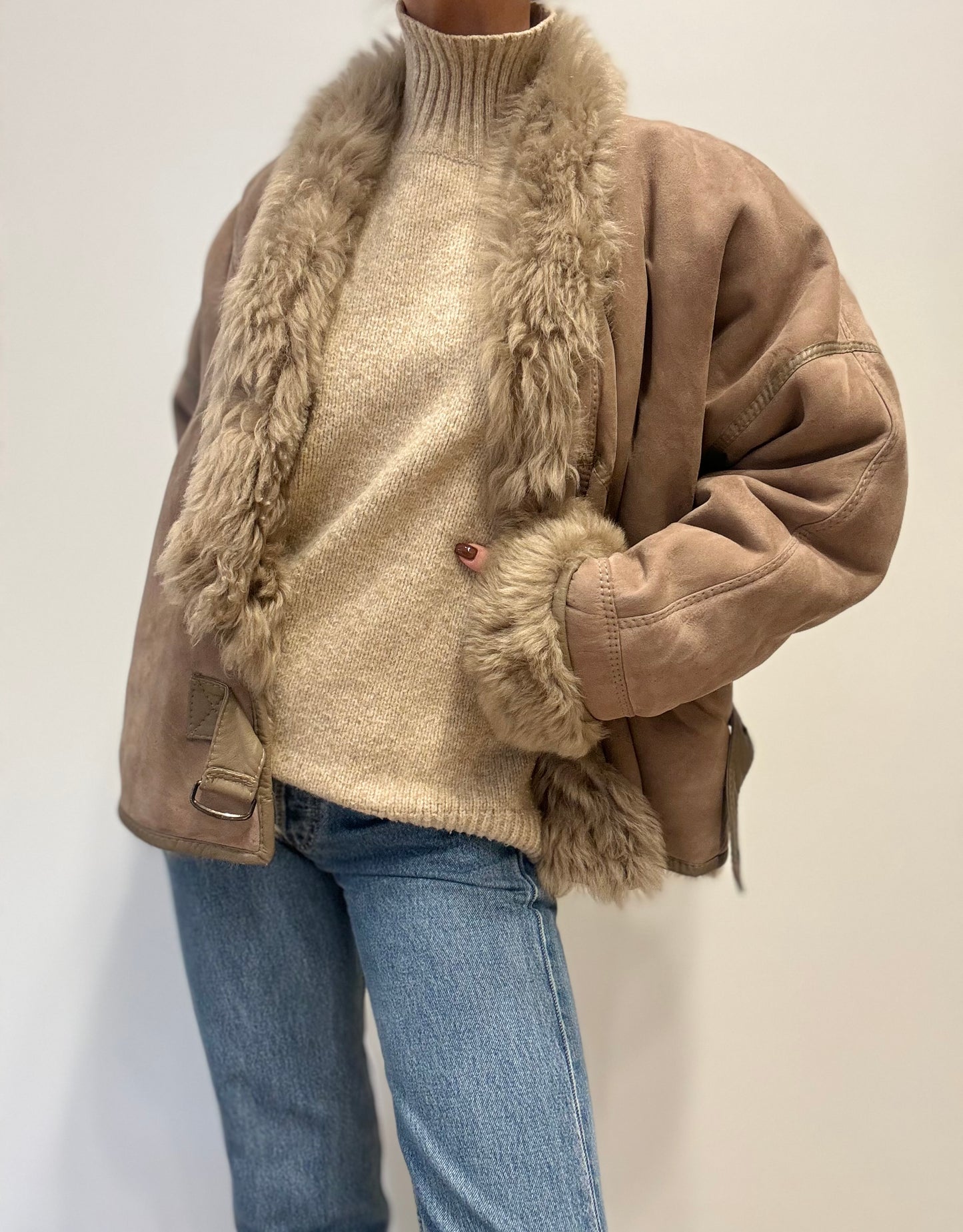 Vintage Shearling Jacket in Taupe Beige