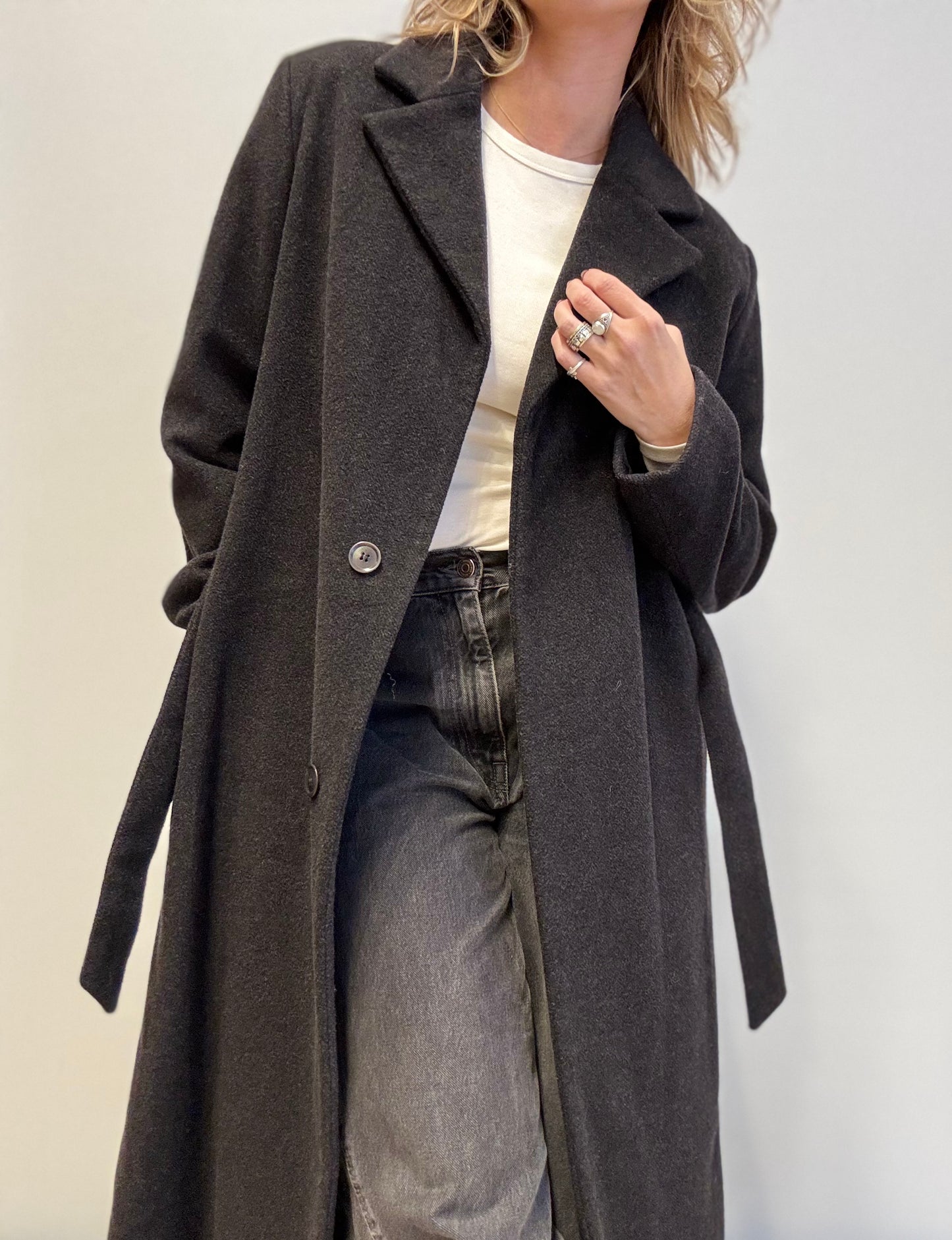 Vintage Stefanel Long Wool Coat in Dark Grey